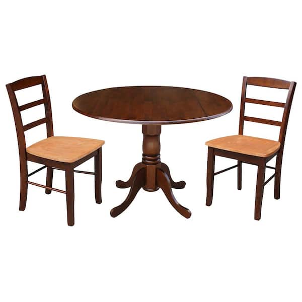 International Concepts 3-Piece 42 in. Espresso Dual Drop Leaf Table Set with 2-Side Chairs