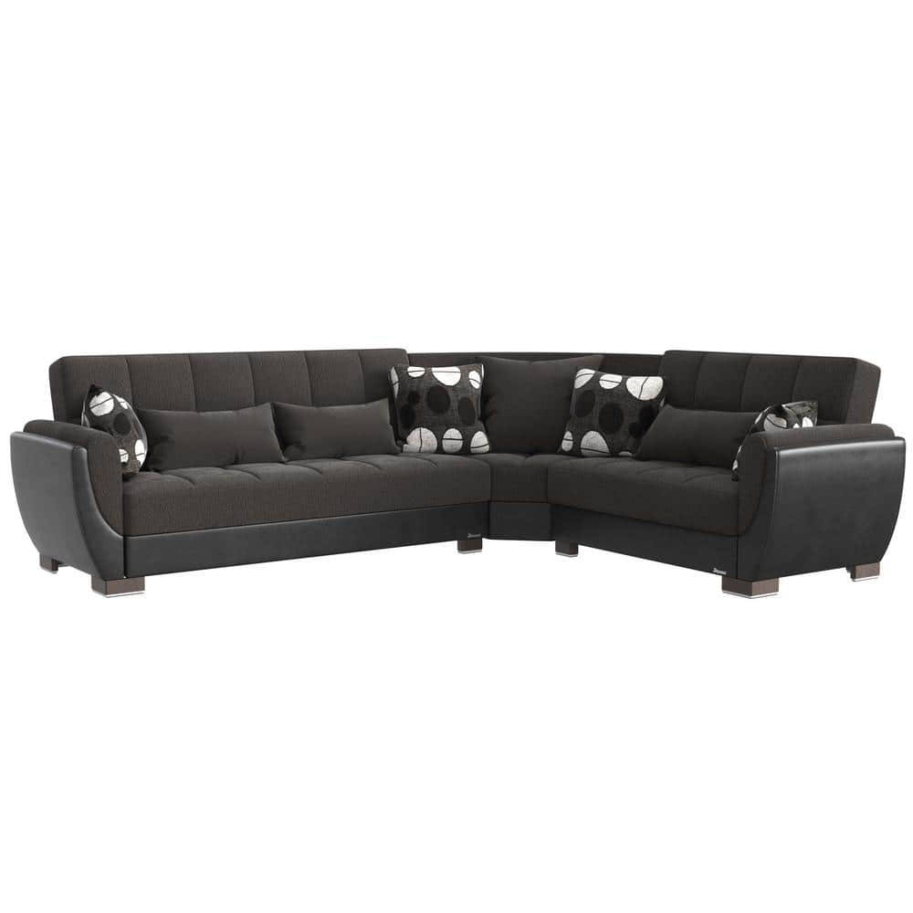 Basics Air Collection 3-Piece 108.7 in. Chenille Convertible Sofa Bed Sectional 6-Seater With Storage, Grey/Black -  Ottomanson, BSC-AIR-118-SEC