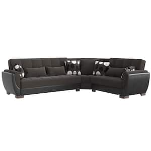 Basics Air Collection 3-Piece 108.7 in. Chenille Convertible Sofa Bed Sectional 6-Seater With Storage, Grey/Black