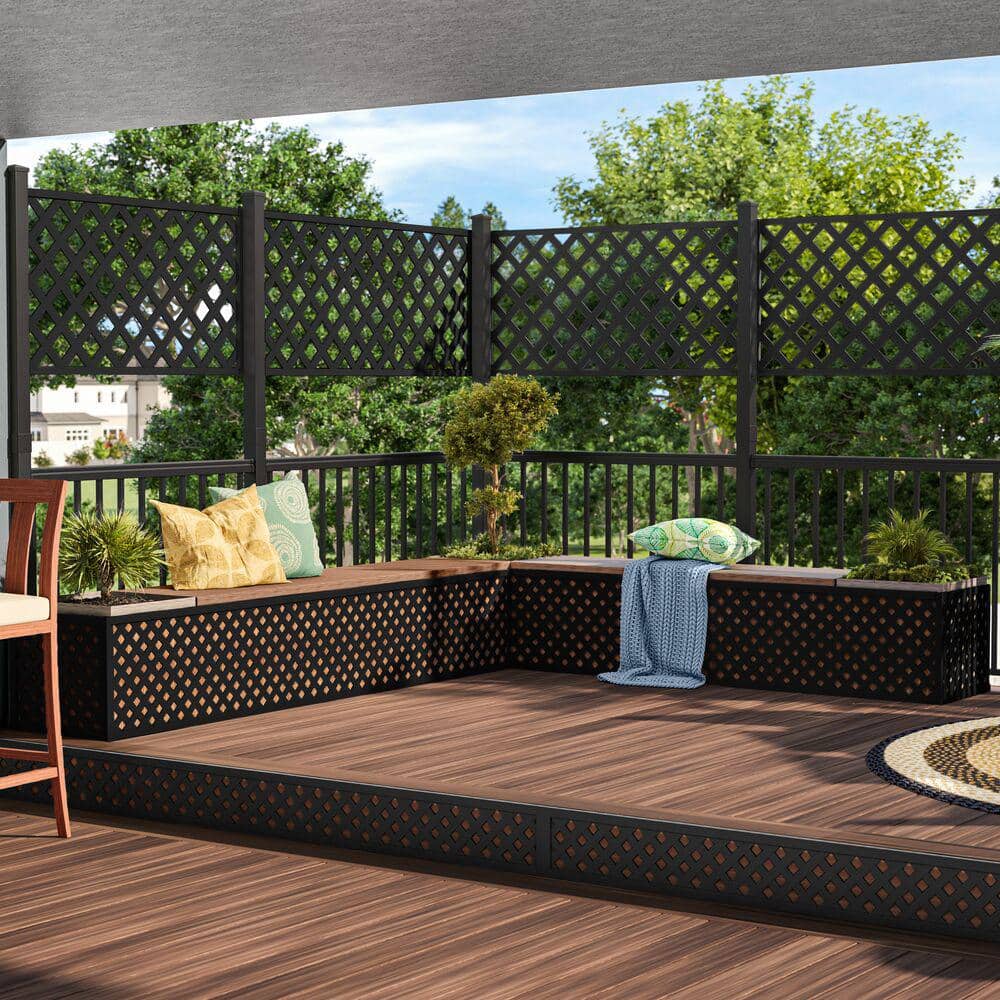 Black Vinyl Diamond Privacy Garden Lattice 4 ft x 8 ft