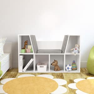 White Kid Storage Bench Bookcase Organizer with 4-Cube and 2-Shelf
