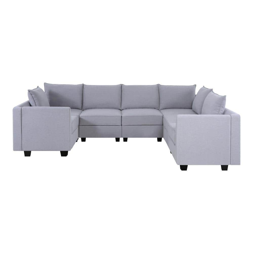 HOMESTOCK 112.8 In Modern 7-Seater Upholstered Sectional Sofa - Gray ...