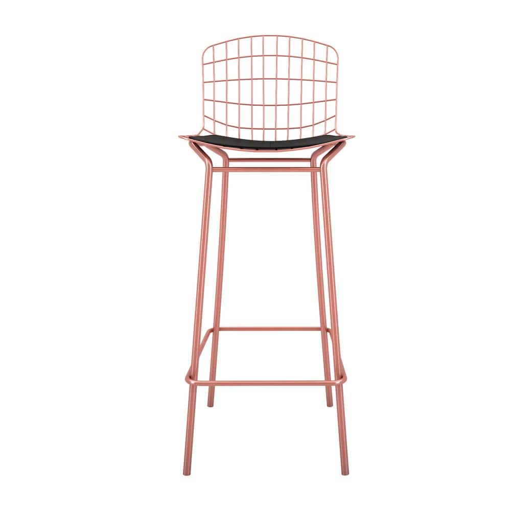 Madeline 42" Rose Pink Gold and Black Industrial Chic Barstool Set