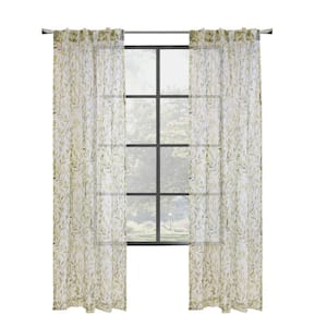 Verdure Green Polyester Smooth 52 in. W x 95 in. L Dual Header Indoor Light Filtering Curtain (Single-Panel)