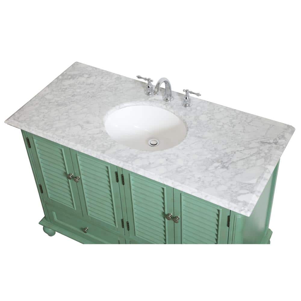 48" Vintage Mint Single Bathroom Vanity with Carrara Marble Top