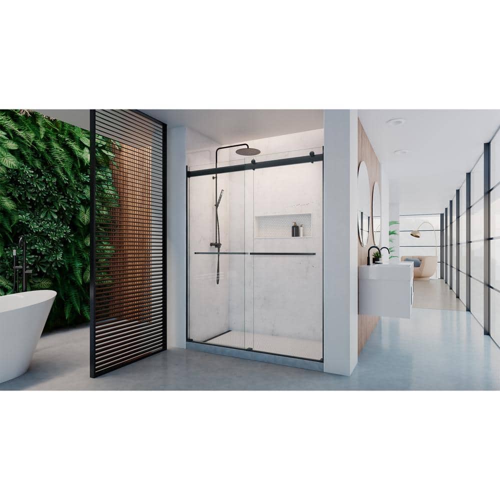 Matte Black Frameless Sliding Shower Door with Clear Glass