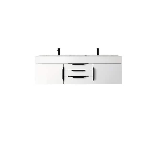 James Martin Vanities Columbia 59.0 in. W x 19.5 in. D x 19.3 in. H Double Bath Vanity in Glossy White with Glossy White Composite Top