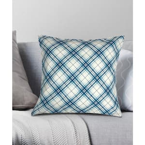 Plaid Decorative Pillow 18 in. x 18 in. Blue