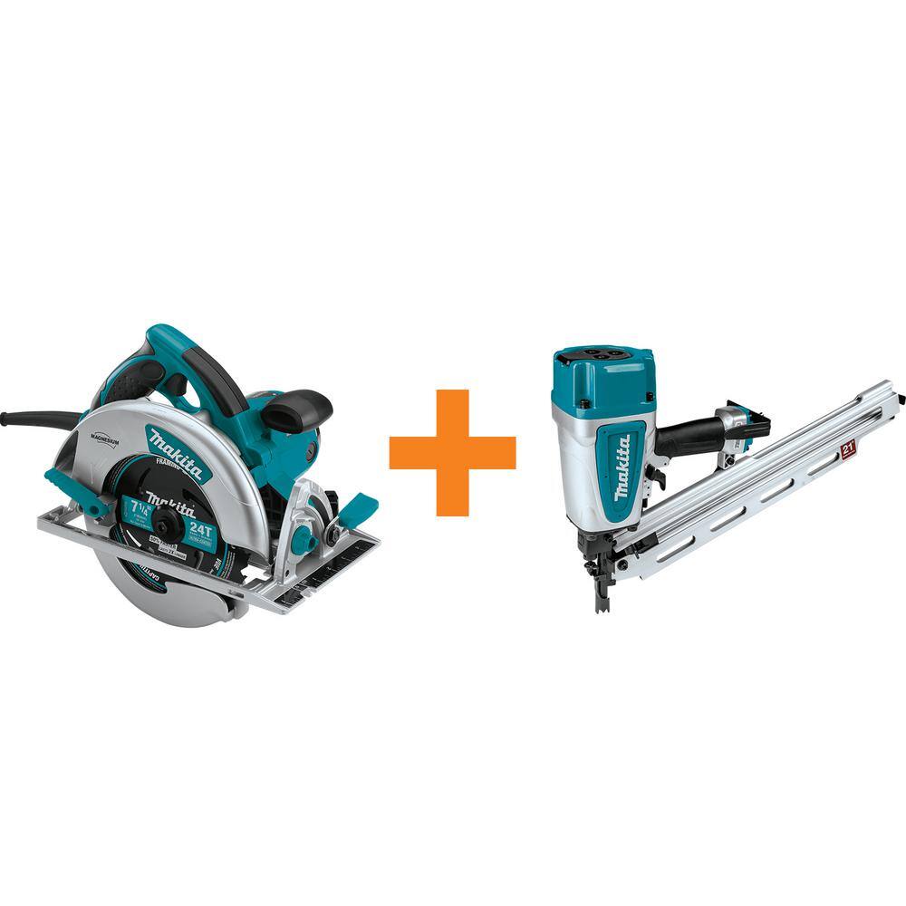 Makita 15 Amp 7-1/4 in. Lightweight Magnesium Circ Saw with bonus 3-1/2 in.  21-Degree Pneumatic Full Round Head Framing Nailer 5007MG-AN924 The Home  Depot