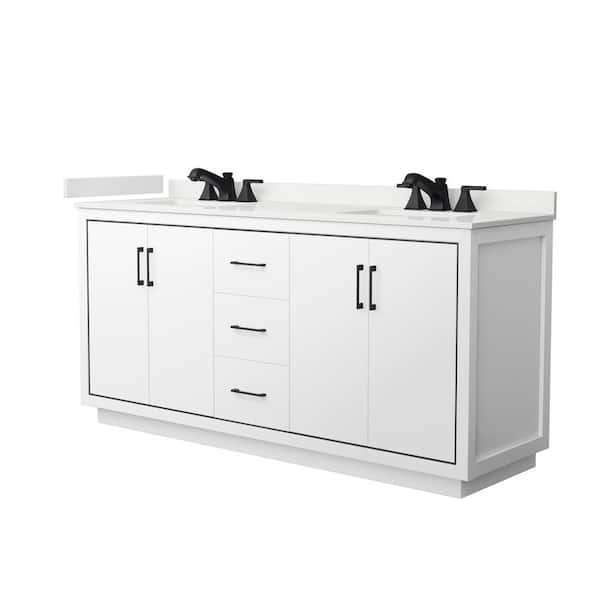 Wyndham Collection Icon 72 in. W x 22 in. D x 35 in. H Double Bath Vanity in White with White Quartz Top