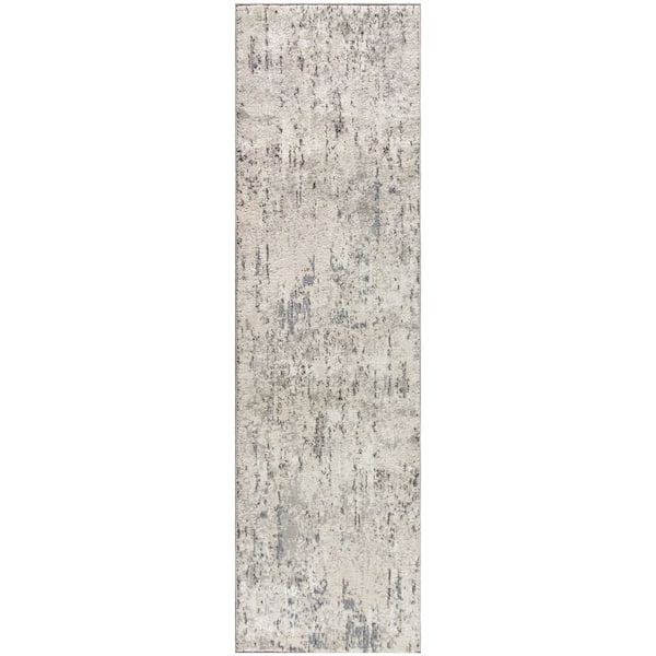 2 ft. x 8 ft. White Abstract Washable Area Rug