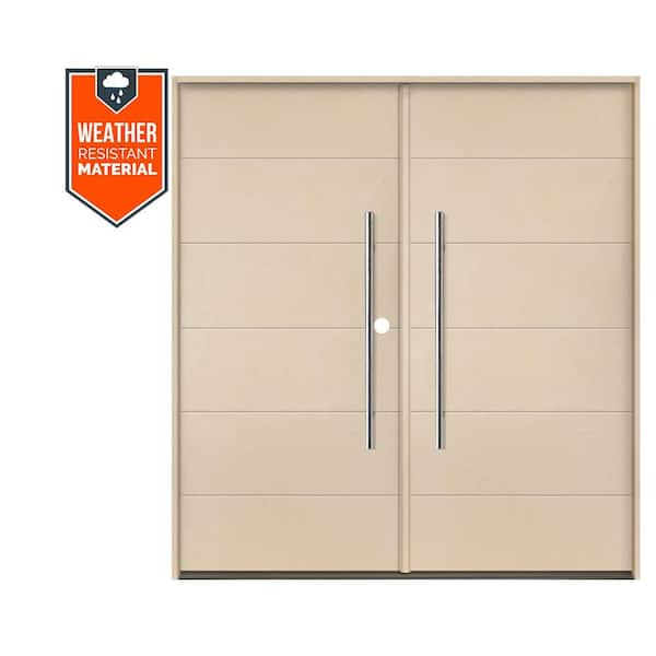 TETON Modern Faux Pivot 72 in. x 79 in. Left-Active/Inswing Solid Panel Unfinished Double Fiberglass Prehung Front Door