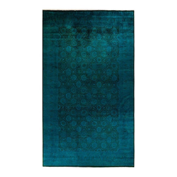 Overdyed Green 8 ft. x 14 ft. Solid Wool Indoor Area Rug
