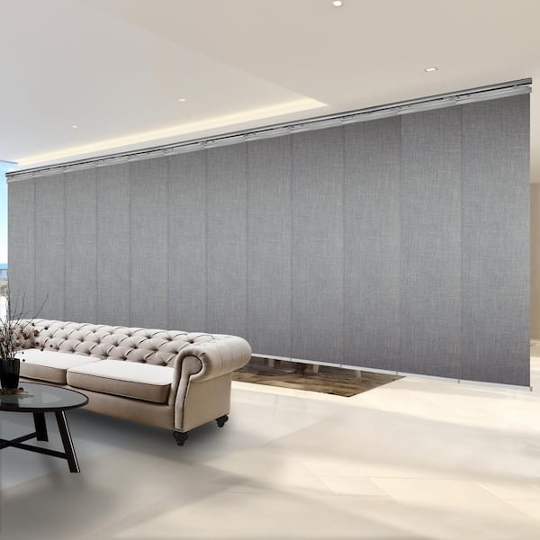 EMOH Adelais 140 in. x 260 in. W x 94 in. L Adjustable 12-Panel, Satin Nickel Double Rail Panel Track with 23.5 in. Slates