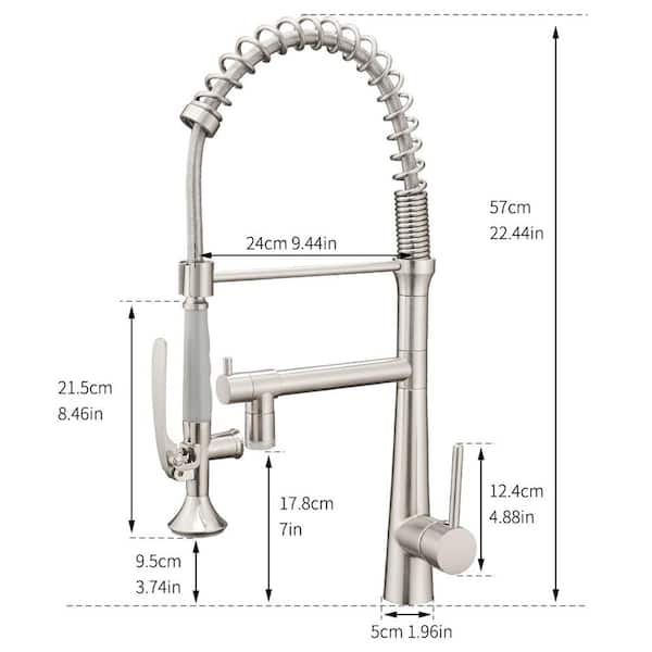 Single Handle Pull Down Sprayer Kitchen Faucet with Pot Filler and LED Light in Brushed Nickel