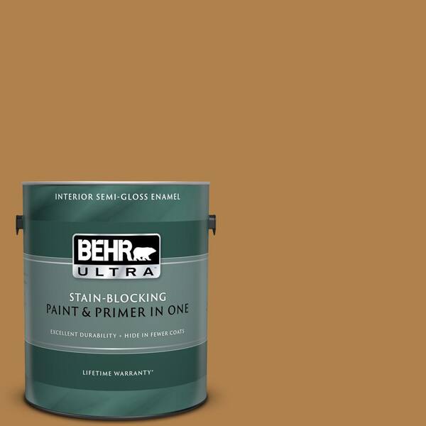 BEHR ULTRA 1 gal. #UL160-2 Gold Plated Semi-Gloss Enamel Interior Paint and Primer in One