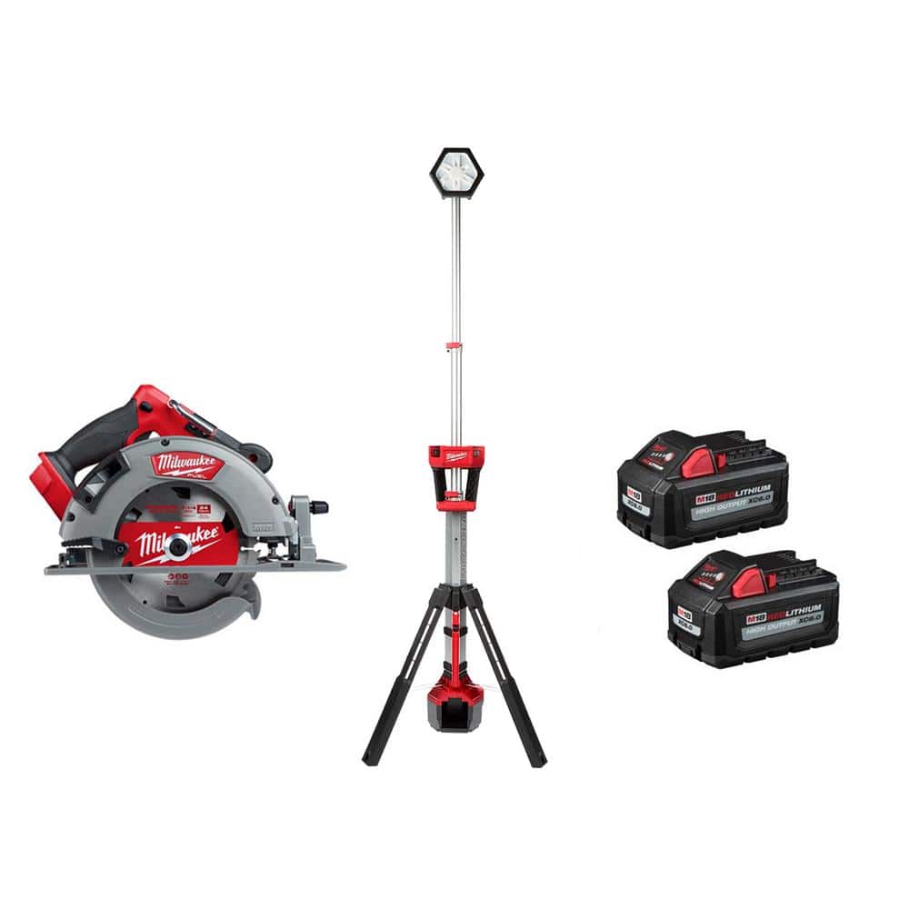 Milwaukee M18 FUEL 18V Lithium-Ion Brushless Cordless 7-1/4 in. Circular Saw & Tower Light w/(2) 6.0Ah Batteries -  2732-20-2131