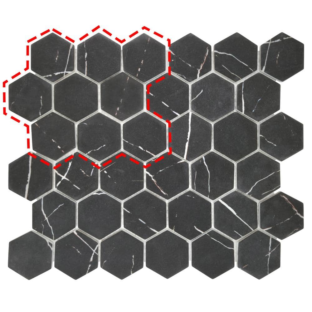 Black Marquina 6 in. x 6 in. Hexagon Recycled Glass Marble Looks Floor and Wall Mosaic Tile (0.25 sq. ft./Case) price history on PriceWatchPro