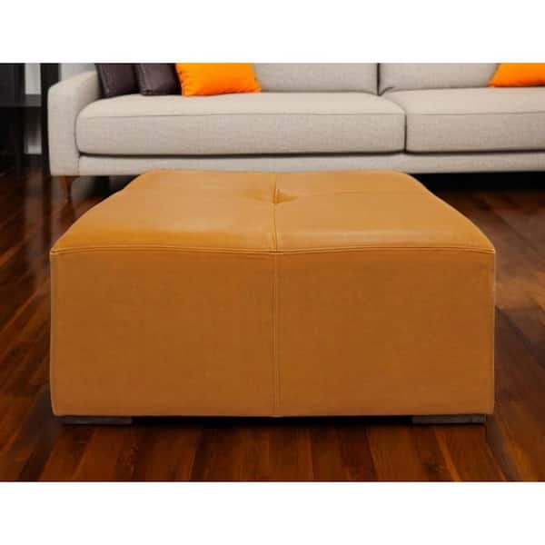 36.00 in. Orange Square Genuine Leather Coffee Table