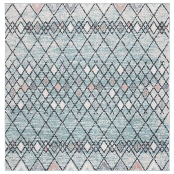 SAFAVIEH Amsterdam Light Blue/Ivory 7 ft. x 7 ft. Geometric;Trellis Square Area Rug