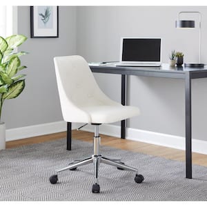 Marche 5-Caster Faux Leather Adjustable Height Office Chair in White Faux Leather and Chrome Metal