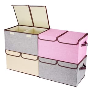 28 Qt. Fabric Storage Bin with Lid in Gray and Pink (4-Pack)