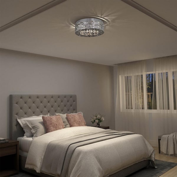 Crystal Nest 15 in. 26 Watt Modern Chrome Integrated LED Flush Mount Ceiling Light Fixture for Kitchen or Bedroom