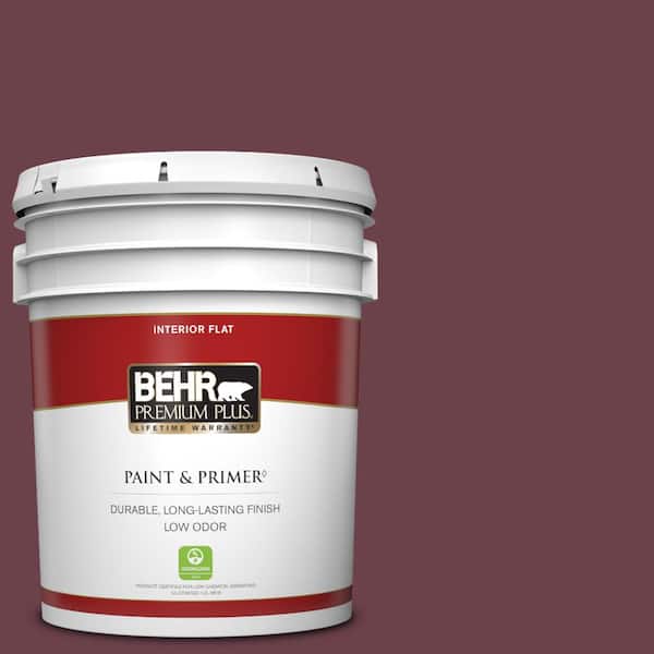 BEHR PREMIUM PLUS 5 gal. #110D-7 Vin Rouge Flat Low Odor Interior Paint & Primer