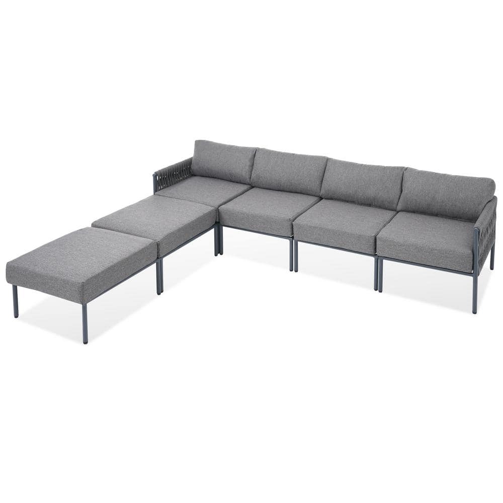 6-Piece Aluminum Outdoor Sectional Set, Conversation Set with Gray Thick 5.