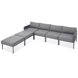 6-Piece Aluminum Outdoor Sectional Set, Conversation Set with Gray Thick 5.9 in. Cushions