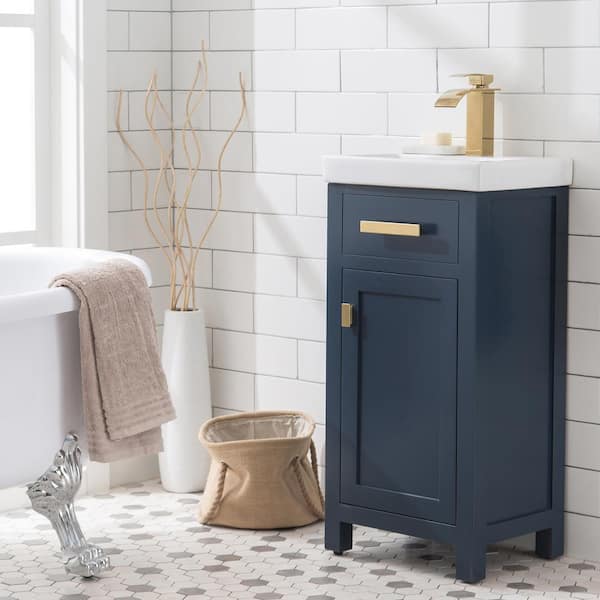 Water Creation MIA 18 in. W Bath Vanity in Monarch Blue Finish with Ceramics Integrated Vanity Top with White Basin
