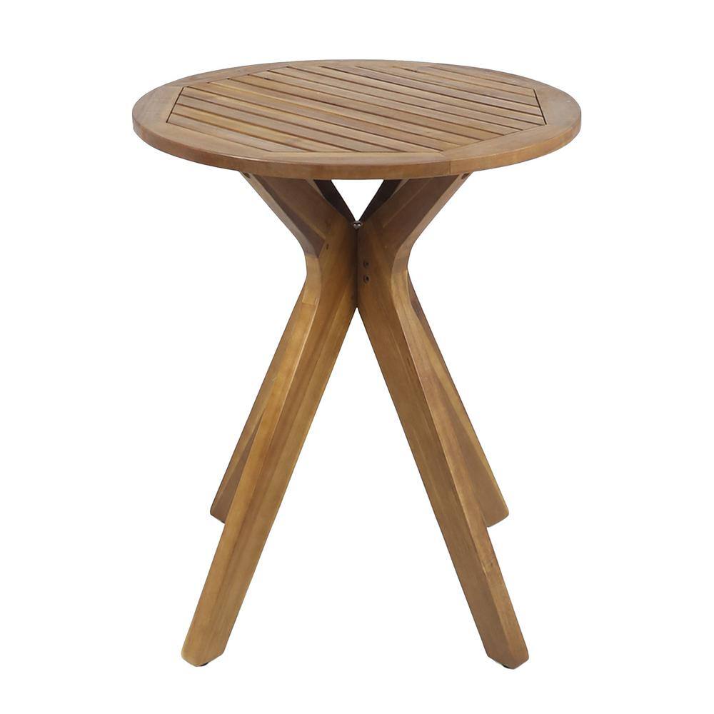 Teak Brown Round Acacia Wood Bistro Table with X Legs