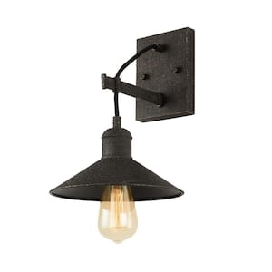 Halstead 10 in. 1-Light Vintage Bronze Wall Sconce with Metal Shade