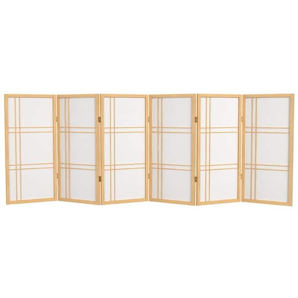 RED LANTERN 3 ft. Short Double Cross Shoji Screen - Natural - 6 Panels