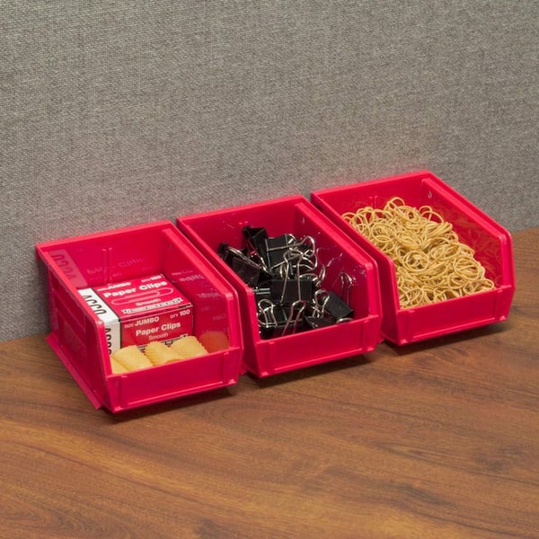 Akro-Mils - 30210 Series, 4 1/8 in. W x 5 3/8 in. D x 3 in. H, Red Plastic Stackable Storage Bins Hanging Organizer, 24-Pack