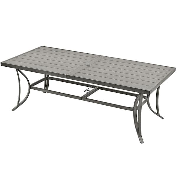 EGEIROSLIFE Modique Rectangle Outdoor Aluminum Dining Table with Umbrella Hole
