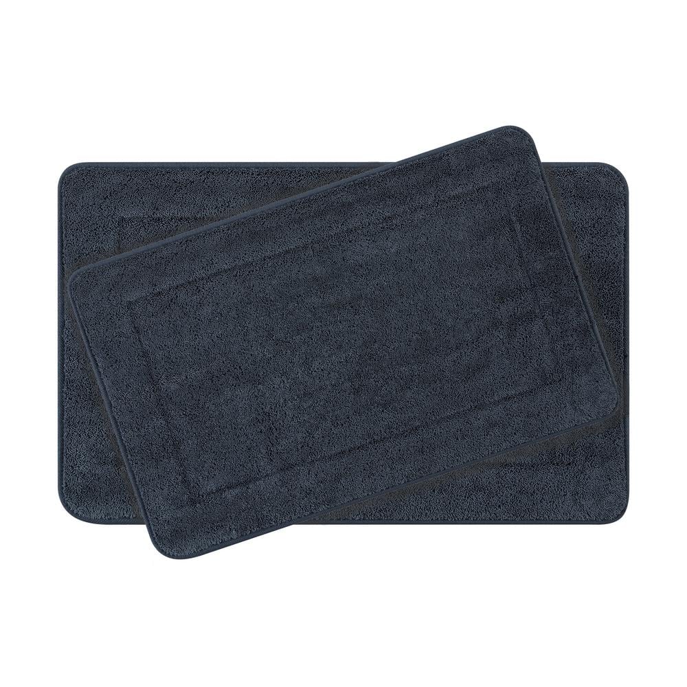 Terry Navy 20 in. x 32 in Microfiber Memory Foam 2-Piece Set Bath Mat Set