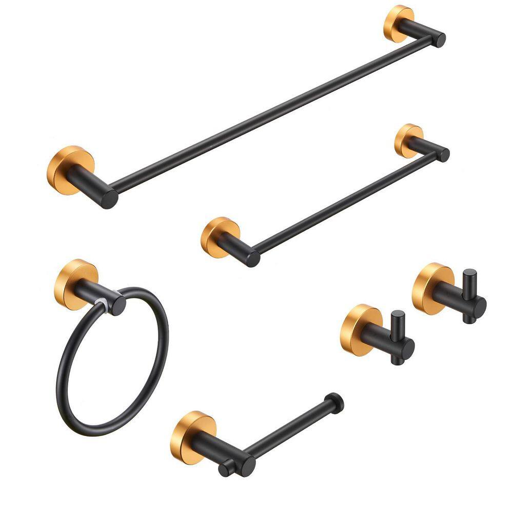 6-Piece Bath Hardware Set with Hand Towel Bar, Hooks, Toilet Paper Holder a