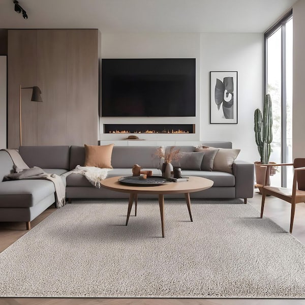 Silky Gray 8 ft. x 10 ft. Solid Plus Thick Pile Non Slip Easy Clean Non Shedding Modern Indoor Area Rug