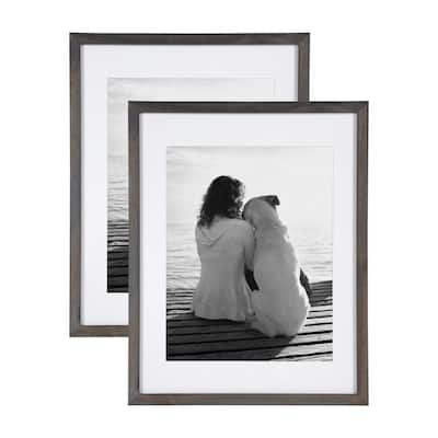 DesignOvation Gallery Wood Photo Frame Set for Customizable Wall Display,  Black 16x20 matted to 8x10, Pack of 2 