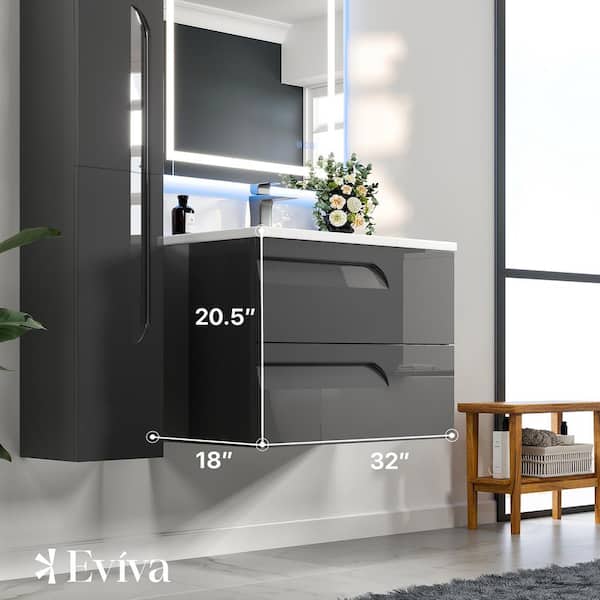 Eviva Joy 32 in. W x 18 in. D x 20.5 in. H Single Sink Floating Bath Vanity in Maple with White Porcelain Top