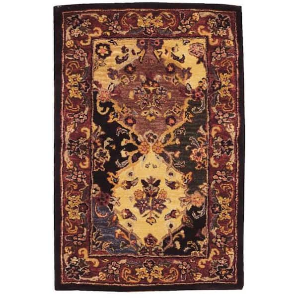 3 ft. x 4 ft. Tan Black and Red Wool Floral Area Rug