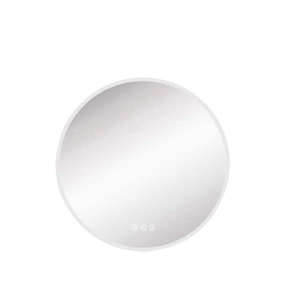 JimsMaison 24 in. W x 24 in. H Small Round Frameless Wall-Mount Anti-Fog LED Light Bathroom Vanity Mirror