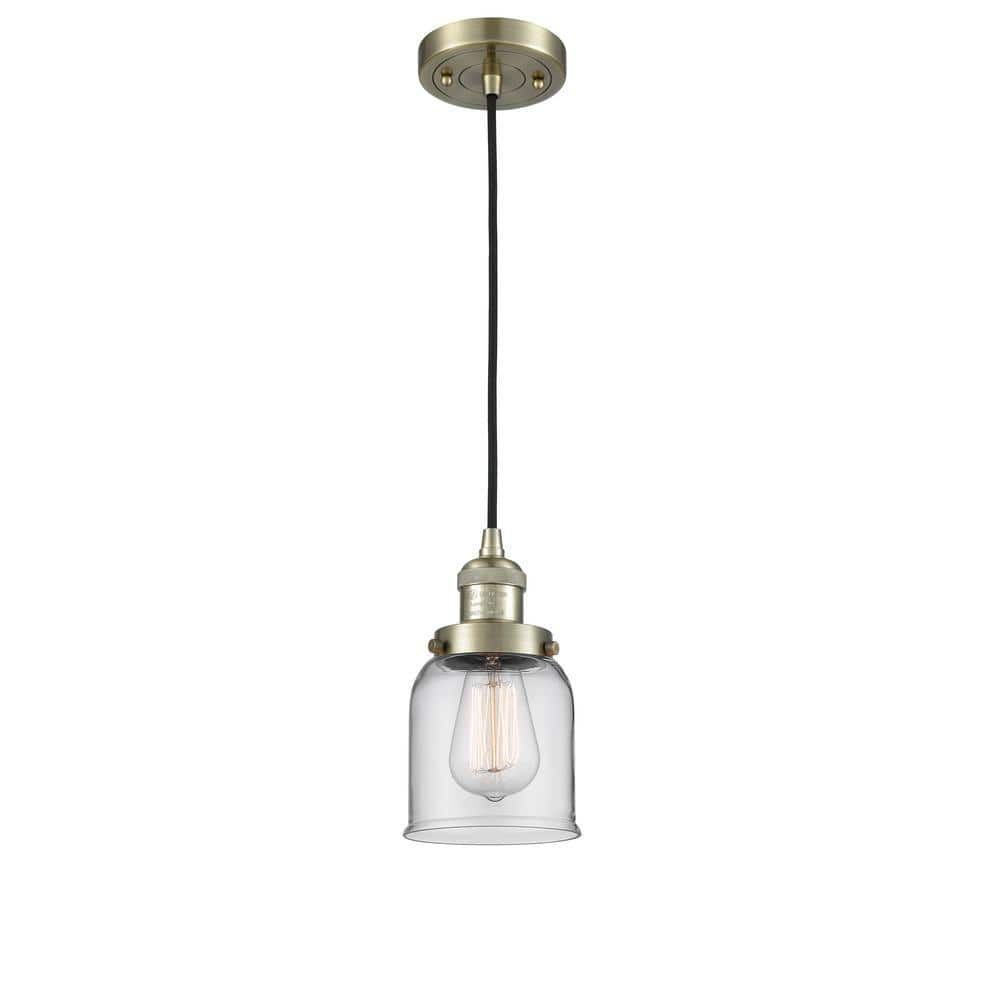 Antique Brass Mini Pendant Light with Clear Glass Shade