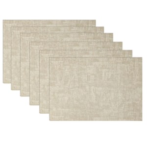 11.8 in. x 16.9 in. Rectangular Beige Leather Placemats, Waterproof Insulated Placemats (Set of 6)