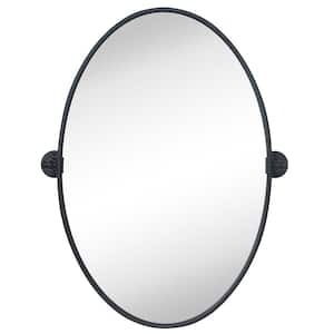 Luecinda 20 in. W x 30 in. H Medium Pivot Oval Metal Framed Beveled Wall Mounted Bathroom Vanity Mirror in Matt Black