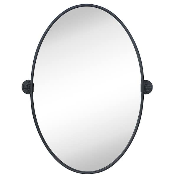 TEHOME Luecinda 20 in. W x 30 in. H Medium Pivot Oval Metal Framed Wall Mounted Bathroom Vanity Mirror in Matte Black