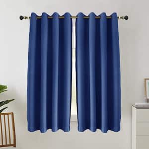34 in. W x 84 in. L 100% Total Heavy-Duty Linen Textured Thermal Blackout Curtains, Dark Blue（1-pack）