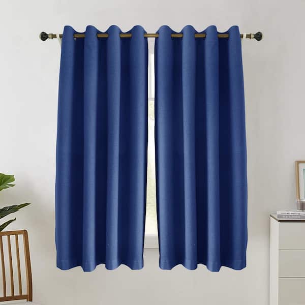 Pro Space 34 in. W x 84 in. L 100% Total Heavy-Duty Linen Textured Thermal Blackout Curtains, Dark Blue（1-pack）