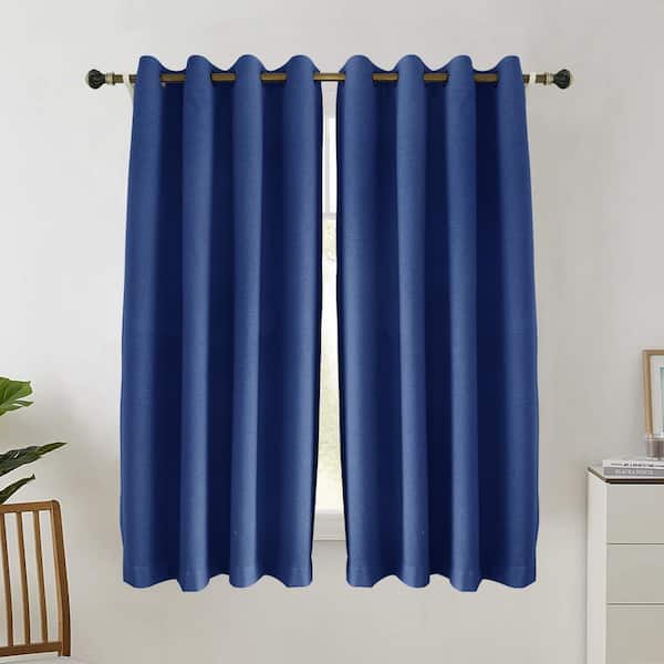 Pro Space 52 in. W x 95 in. L 100% Total Heavy-Duty Linen Textured Thermal Blackout Curtains, Dark Blue（1-pack）